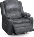 Oversized Manual Recliner Chair, 3X Recliner Home Theater Seating, RV Recliner Single Sofa with Storage, Cup Holder & Side Pocket, Reclining Chair for RV, Home Theater & Living Room (Velvet,Grey)