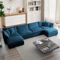 mikibama Modular Sectional Sofa, 146.5 Inch U Shaped Couch Set for Living Room, 4-Seater Comfy Cloud Couches with Two Movable Ottoman, DIY Combination, Chenille, Blue