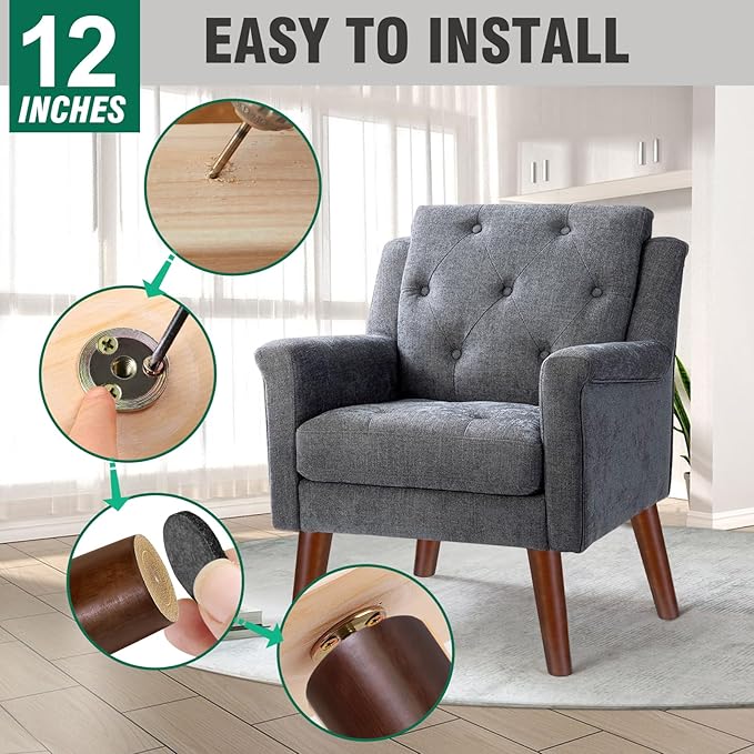 FoDau770 Brown Rubber Wood Furniture Legs 12 Inches, Slant Tapered Wood Feet Mid Century Sofa Legs Set of 4, 5/16" UNC Furniture Feet Replacement Parts for Cabinet Couch Dresser Chair Ottoman Table
