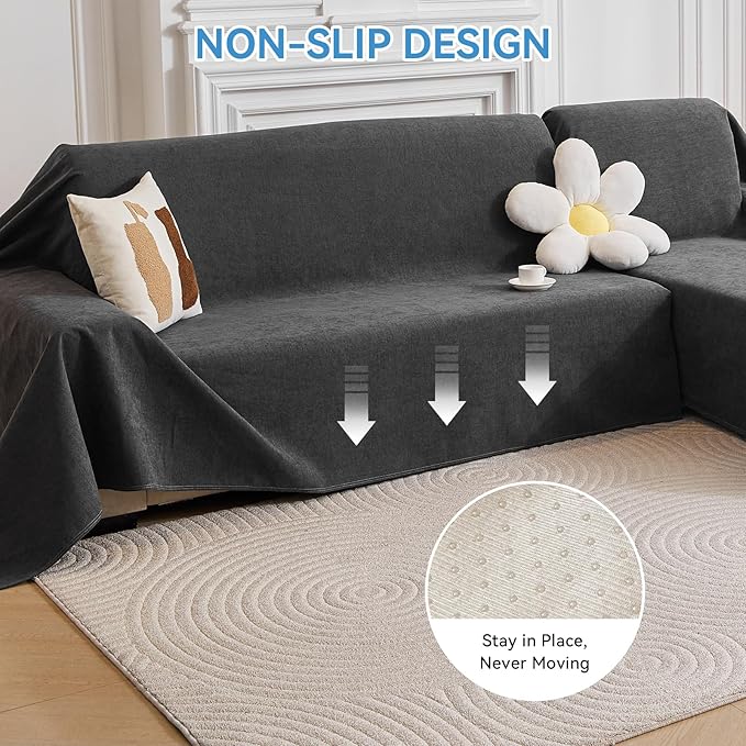 Deep Dream Sectional Couch Covers, 2 Pieces 100% Waterproof L Shaped Sofa Cover, Non Slip Couch Cover for Dogs Cats Washable, Pet Friendly Sofa Slipcovers Furniture Protector (X-Large, Dark Grey)