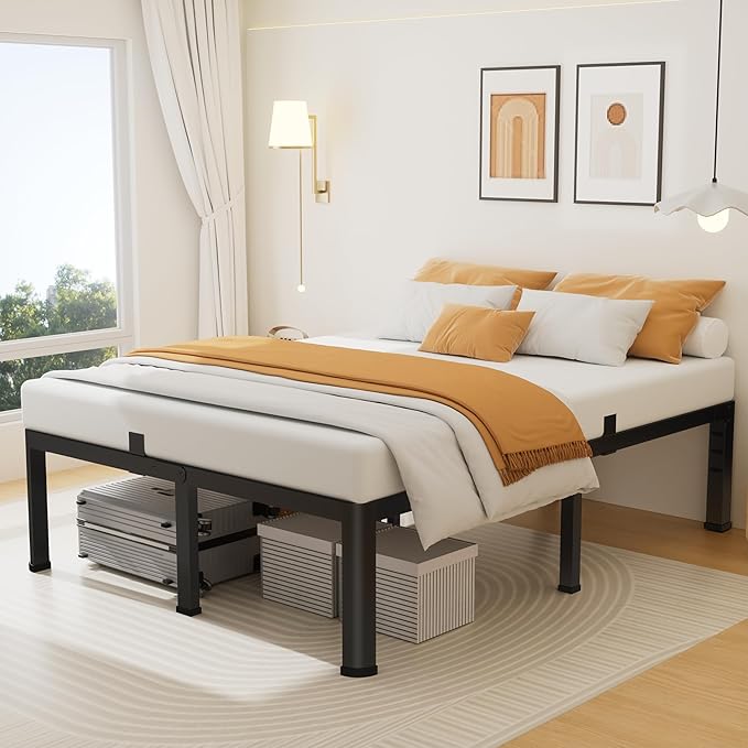 Superay 16 Inch Queen Size Metal Platform Bed Frame with Round Corners, Storage Space Under High Bed Frame-Heavy Duty Steel Slats Support, Noise Free - Easy Assembly - No Box Spring Needed