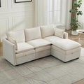 80" Cloud 3 Seater Sectional Modular Couch with Storage Ottoman, Upholstered Storage Sofa Deep Seat, Chenille L Shape Sofa Comfy Couches with Armrests for Living Room, Small Space, Beige