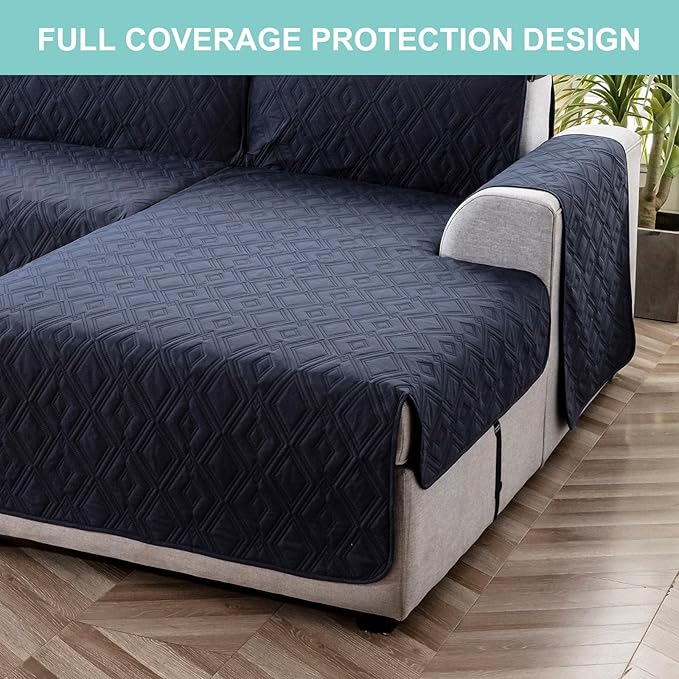 Genina Sectional Couch Covers for Dogs L Shaped Sofa Covers Chaise Lounge Cover Reversible Sofa Cover Sectional Furniture Protector for Pets, Kids (Navy Blue, Large)