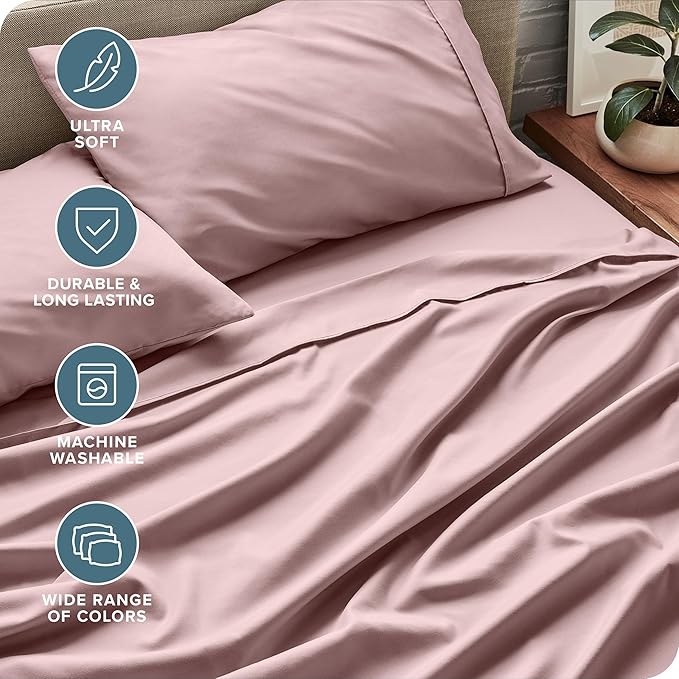 Bare Home Twin Sheet Set - 1800 Ultra-Soft Microfiber Twin Bed Sheets - Double Brushed - Deep Pockets - Easy Fit - 3 Piece Set - Bedding Sheets & Pillowcases (Twin, Mauve)