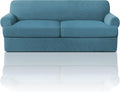 PrinceDeco T Cushion Sofa Slipcover 3 Pieces Sofa Covers for T Cushion Couch Soft Couch Covers Sofa Slip Cover Furniture Covers with 2 Individual T Shape Seat Covers (70"-88"), Storm Blue