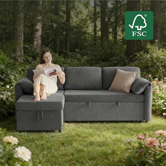 Tbfit Pull Out Sofa Bed with Chair, 3 in 1 Sleeper Sofa Couch with USB & Storage Chaise, Comfy Convertible Sleeper Sofas for Living Room, Small Spaces, Dark Gray