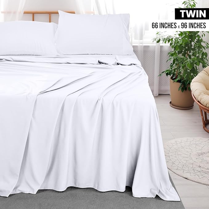 Utopia Bedding Flat Sheets - Pack of 20 - Soft Brushed Microfiber Fabric - Shrinkage & Fade Resistant Top Sheet - Easy Care (Twin, White)