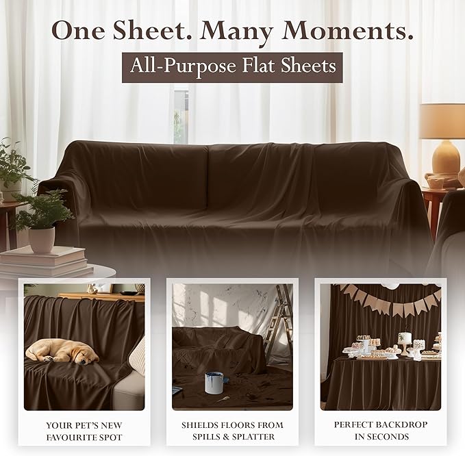 Utopia Bedding Flat Sheet - 1 Pack (Queen, Brown) - Soft Brushed Microfiber Fabric - Shrinkage & Fade Resistant Top Sheet - Easy Care Bed Sheet