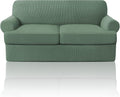 PrinceDeco T Cushion Loveseat Slipcover 3 Pieces Sofa Covers for T Cushion Sofa Stretch Slip Covers for 2 Cushion Couch with 2 Individual T Shape Seat Covers Width Up to 76", Loden Frost