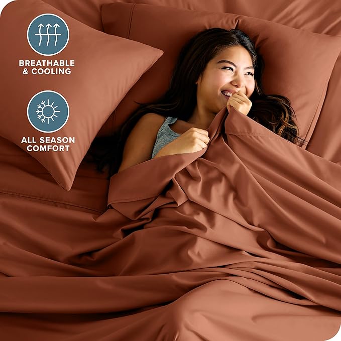 Bare Home King Sheet Set - 1800 Ultra-Soft Microfiber King Bed Sheets - Double Brushed - Deep Pockets - Easy Fit - 4 Piece Set - Bedding Sheets & Pillowcases (King, Terracotta)