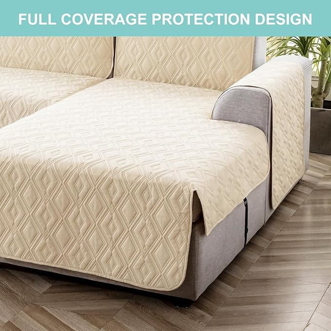 Genina Sectional Couch Covers for Dogs L Shaped Sofa Covers Chaise Lounge Cover Reversible Sofa Cover Sectional Furniture Protector for Pets, Kids (Beige, X-Large)