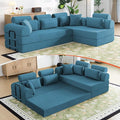 106" L-Shaped Modular Boneless Couch, 2-Piece System (2×70.87"), Convertible Sectional to 141.7" Straight Sofa, Corduroy Couch in a Box, Headrest & Back Pillows for Living Room, Ocean Blue