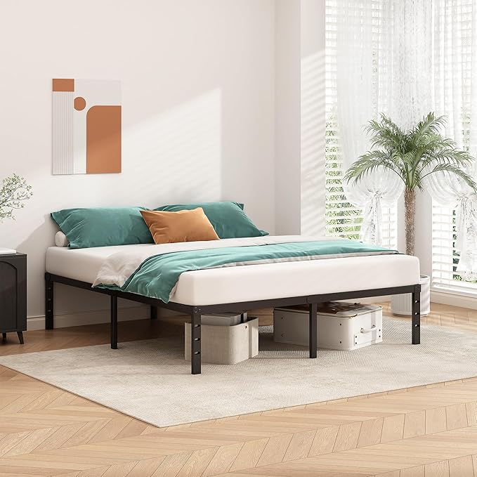 HLIPHA Metal Platform Bed Frame 14 Inch Tall,No Box Spring Needed,King Size Bed with Heavy Duty Strong Support Slats,Easy to Assemble,Black