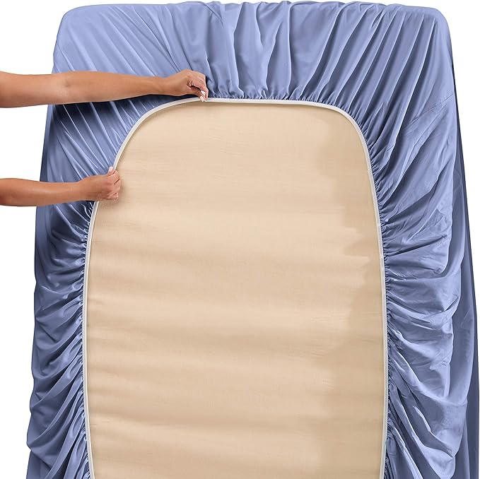 Hearth & Harbor Extra Deep Pocket Sheets - Fits Mattress 18-24 Inches Deep - Extra Deep Pocket Full Size Sets - 6 Piece Full Size - Full - Steel Blue