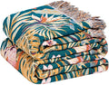 LUTBM Boho Throw Blanket for Couch Sofa Chair Cotton Spring Blankets for Bedroom Living Room All Season Lightweight Reversable Forest Embroidery Throws 50"x60"