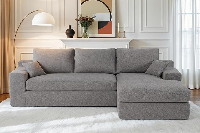 HABUTWAY 101'' Modular Sectional Sofa, Cloud Sectional Couches for Living Room, Comfy Boneless Couch with Deep Seat, Modern L-Shape Sofa with Chaise, No Assembly Required (Grey, Right Facing Chaise)