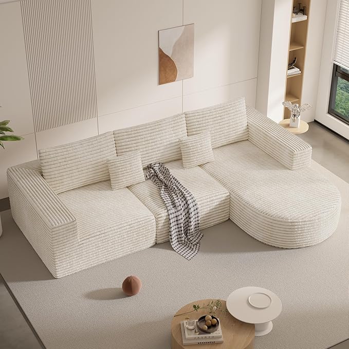 110" Modular Sectional Sofa Couches, Cloud Couches for Living Room, Boneless Sofa with Deep Seat,L-Shape Couch with Chaise,No Assembly Required,Beige,1 PCS