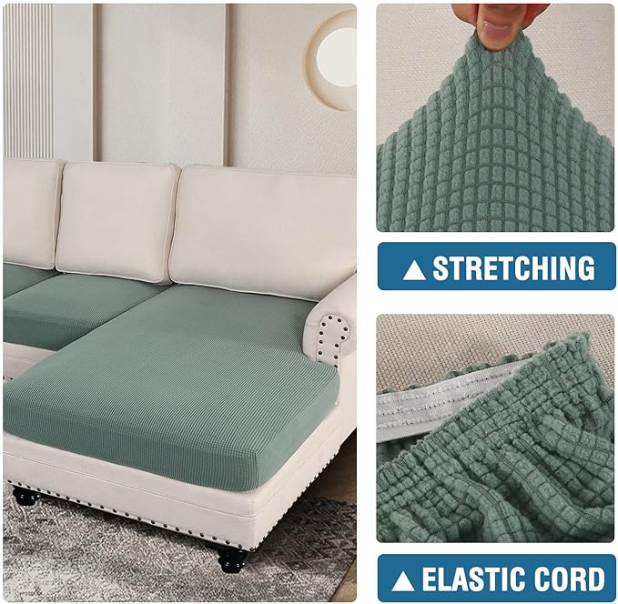 H.VERSAILTEX Sectional Couch Covers 3 Pieces Sofa Seat Cushion Covers L Shape Separate Cushion Couch Chaise Cover for Both Left/Right Sectional Couch (Seat Only: 1 Chaise + 2 Sofa, Sage)