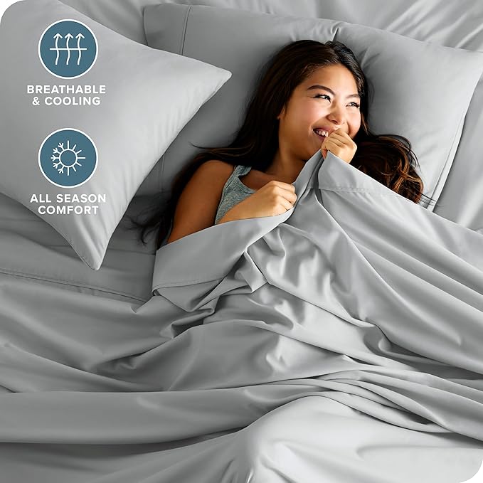 Bare Home Twin Sheet Set - 1800 Ultra-Soft Microfiber Twin Bed Sheets - Double Brushed - Deep Pockets - Easy Fit - 3 Piece Set - Bedding Sheets & Pillowcases (Twin, French Grey)