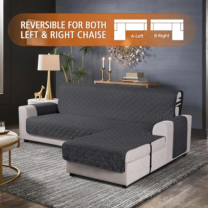 VANSOFY Upgraded Sectional Couch Covers 100% Waterproof L Shaped Sofa Slipcover Reversible Chaise Lounge Cover for Sectional Sofa Furniture Protector Cover for Pets Dog Cat(Small, Charcoal Gray)