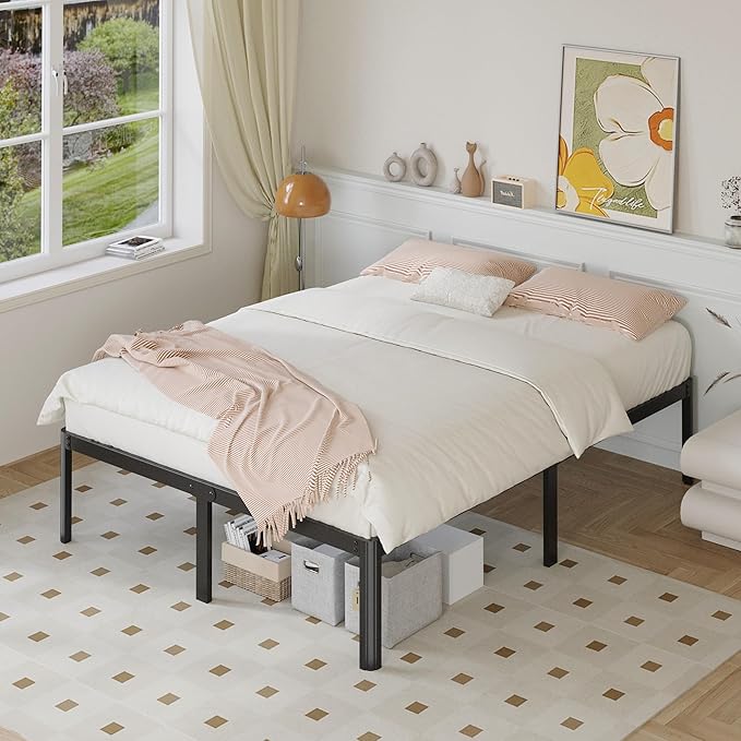 Yicensen 14 Inch Full Bed Frame No Box Spring Needed Heavy Duty Full Size Platform Bed Frame with Rounded Corner Legs, Easy Assembly, Noise Free, Black.
