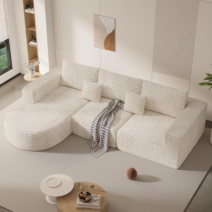 110" Modular Sectional Sofa Couches, Cloud Couches for Living Room, Boneless Sofa with Deep Seat,L-Shape Couch with Chaise,No Assembly Required,Beige,1 PCS