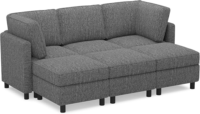 Belffin 84.3" Modular Sectional Sofa 6 Seats Sleeper Sofa Washable Sectional Couches for Living Room Comfy Couches with Storage Seat Couch Sofas with Chaise,Grey