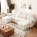 Tbfit 108'' Pull Out Sofa, Cloud Sleeper Sofa Bed with USB & 2 Storage Chaises, Comfy Oersized U Shaped Convertible Sectional Sleeper Couches for Living Room, Apartment, Office, White Sherpa