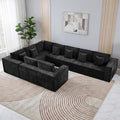 167'' Boneless Chenille U Shaped Couch, Oversized Modular Sectional 9 Seater Sofa, Modern Deep Seat Corner Cloud Compressed Couch, No Assembly Sleeper Sofa with Chaise for Living Room, Black