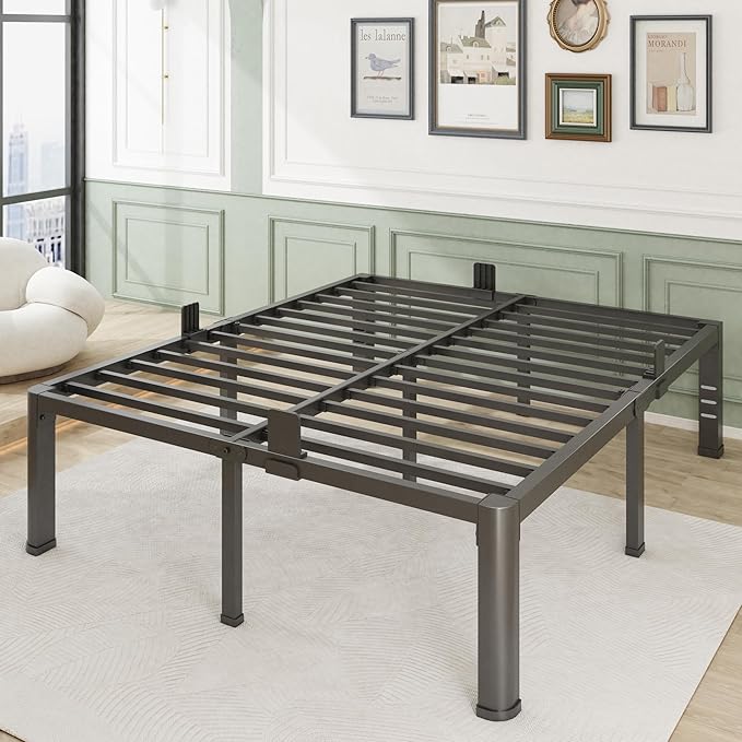 Firpeesy 18 Inch Queen Bed Frame with Rounded Corner and Headboard Hole Mattress Retainers 3500 lbs Heavy Duty Support Metal Platform Bed Frame Noise Free No Box Spring Needed Easy Assembly