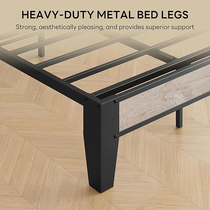 LIKIMIO Queen Bed Frames, Bouclé Storage Headboard with Charging Station, Solid and Stable, Noise Free, No Box Spring Needed, Easy Assembly