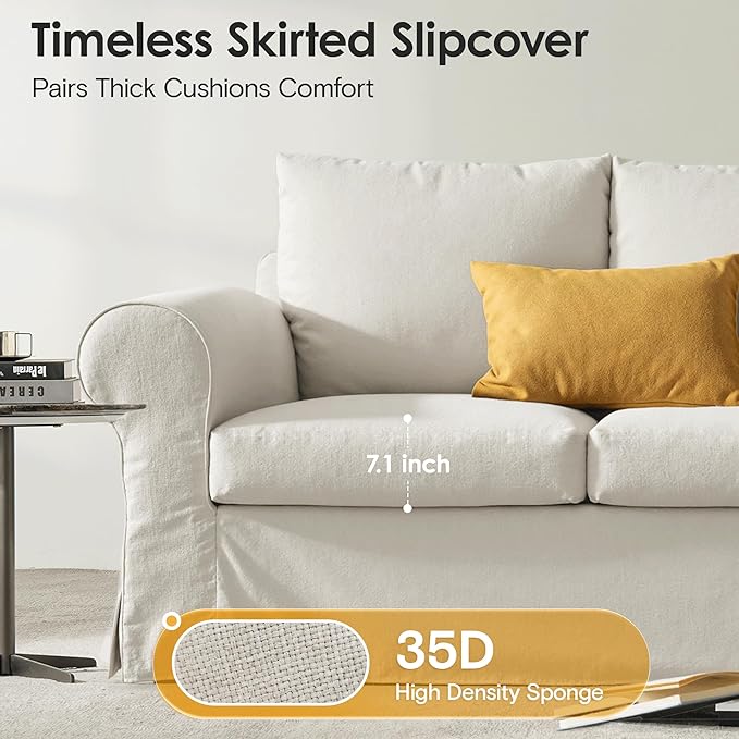 89" 3 Seater Sofa for Living Room, Deep Seated Comfy Couch High Back Suppor Removable Washable Couches, Modern Farmhouse Rolled-Arm Sofas - Grey