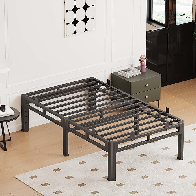 Twin Bed Frames Heavy Duty, 18 Inch Metal Double Layer Steel 4000 lbs Capacity, Platform with Large Under Bed Storage Space, No Box Spring Needed, Noise-Free, Easy Assembly