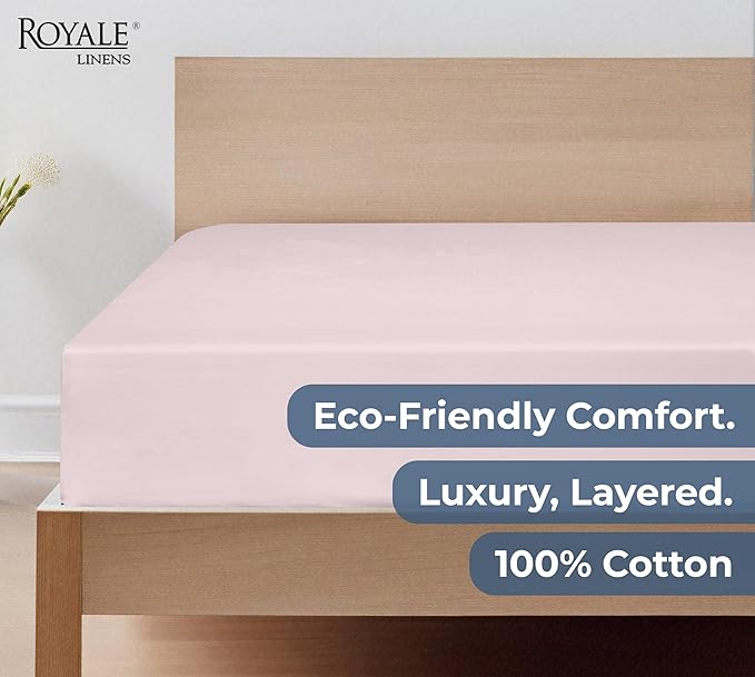 Royale Linens 100% Organic Cotton Fitted Sheet - Percale Weave - Super Soft Deep Pocket Bottom Sheets - Elastic Sheet Twin Size - Twin Fitted Sheets Only - (39"x75"+15", Lavender)
