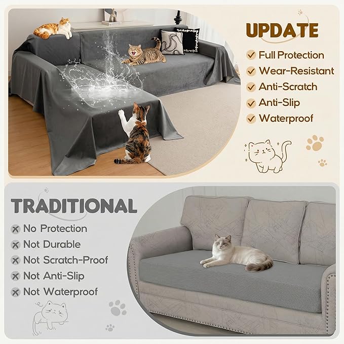 L Shaped Sectional Couch Cover 2 Pcs, Ultra Soft Waterproof Non-Slip Sofa Cover, Pet & Kid Proof Furniture Protector for Left/Right Chaise, Washable Scratch-Resistant Slipcover (XXL,118"x71"+118"x71")