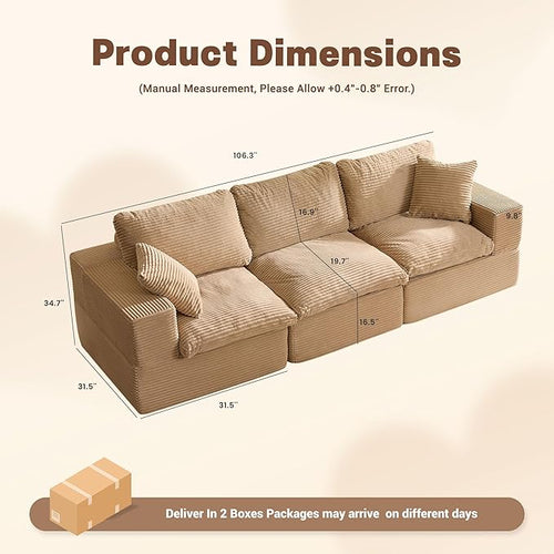 106.3” Sectional Couches for Living Room, Set of Cloud Couch, Modular Sectional Sofa, Convertible Sofas Bed, Deep Seat Sofa, Corduroy,Camel
