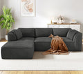 Vesgantti 106" Boneless Couch with Chaise, Deep Seat Comfy Cloud Modular Sofa Corduroy Memory Foam Sectional Couches for Living Room Bedroom, No Assembly Required (Grey, Left-Facing Chaise)