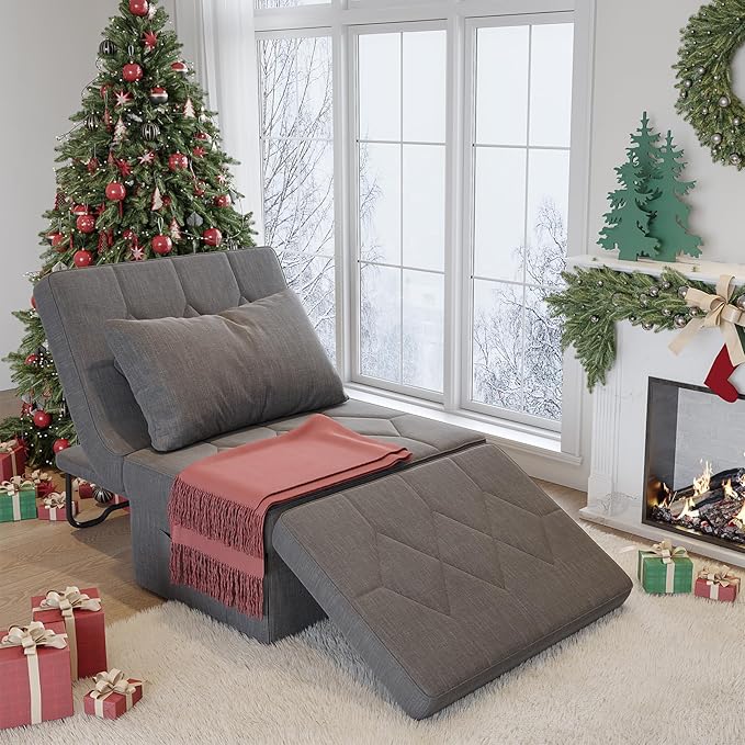 Convertible Sofa Bed with 5-Level Adjustable Backrest, 74" D x 28" W 4-in-1 Folding Ottoman Sleeper Chair Bed, Modern Single Futon Couch for Living Room Apartment Dorm Small Space, Dark Grey