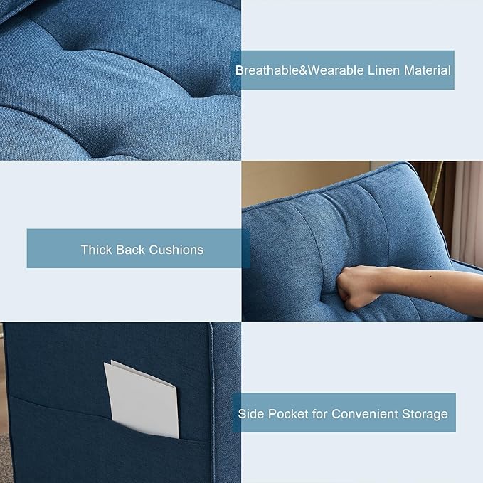 VINGLI Upgraded Loveseat Sleeper, 53.5" W 80" L Convertible Sofa Bed Couch Futon Couches for Living Room, Folding Couch Bed for Small Spaces, Foldable Floor Gaming Sofa Bed for Basement, Navy Blue