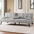 Meilocar 64" Futon Sofa Bed, Convertible Loveseat with 2 Cup Holders, Small Couch with 3 Adjustable Angles & Removable Armrest, Modern Sleeper Sofa for Apartment, Office, 5.3 FT, Light Grey