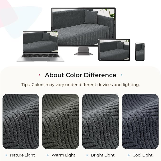 Sectional Couch Covers 2 Pieces, Chenille L Shaped Couch Cover Blanket for Sectional Sofa with Herringbone Pattern Washable Sofa Slipcovers (Large: 71" x 102" + 71" x 110", Dark Gray)