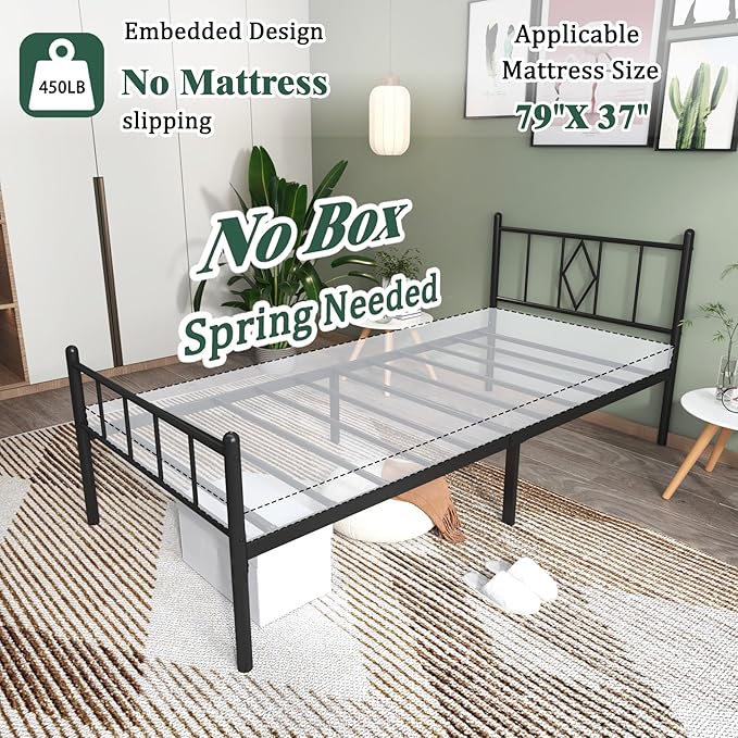 Decorwise 14 Inch Twin XL Size Bed Frames with Headboard/Footboard, Under Bed Storage, Strong Metal Slats Support, No Box Spring Needed, Noise Free, Easy Assembly, Black