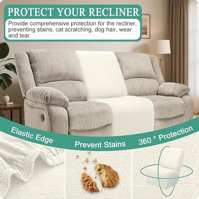 Waterproof Reclining Sectional Couch Covers Washable L Shaped Couch Cover for Sectionals Recliner Sofa Covers Stretch Corner Recliner Slipcovers for Dogs (Additional Seat Cover, Cream)