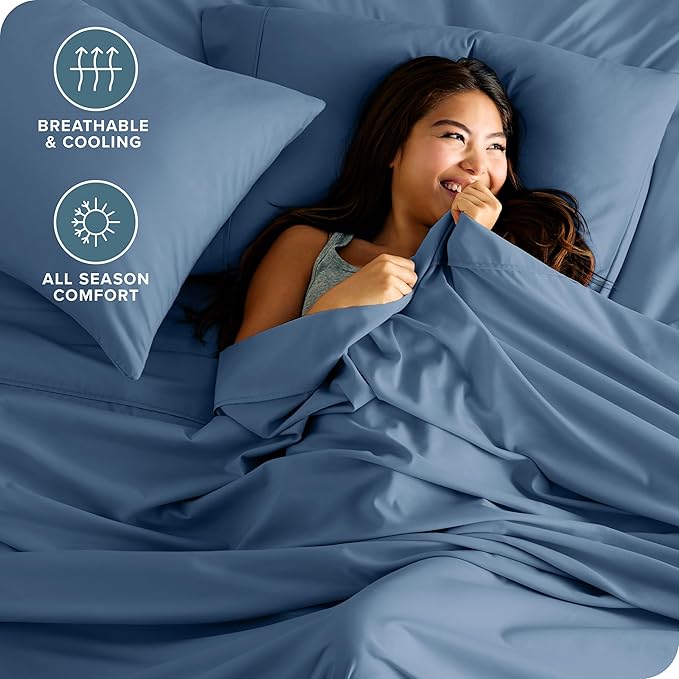 Bare Home Twin XL Sheet Set - 1800 Ultra-Soft Microfiber Twin Extra Long Bed Sheets - Double Brushed - Deep Pockets - Easy Fit - 3 Piece Set - Bedding Sheets & Pillowcases (Twin XL, Coronet Blue)