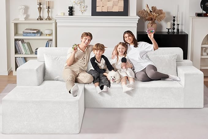 HABUTWAY 105" L-Shape Modular Sectional Sofa Couch for Living Room,No Assembly Required,Modular Comfy Sofa with Deep Seat for Living Room Bedroom,Luxury Distressed Velvet(Left,Beige)