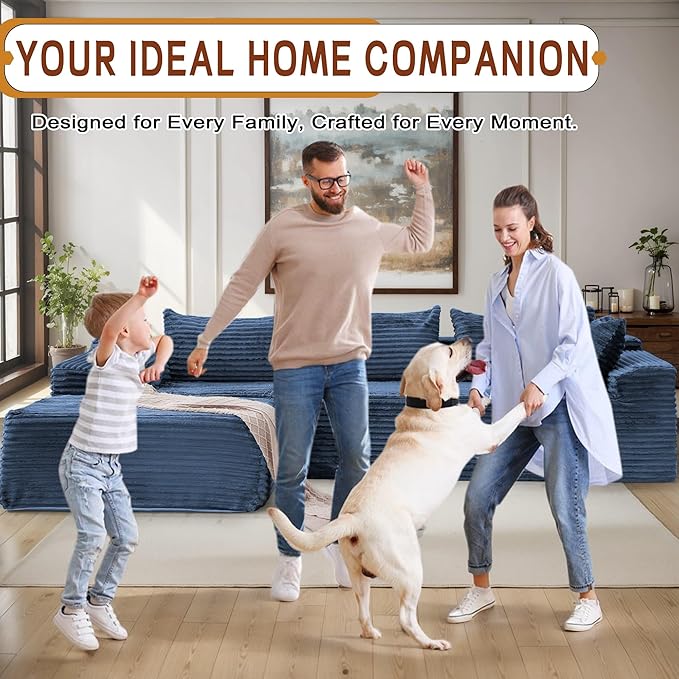 110" L-Shaped Modular Sectional Sofa with Chaise, Boneless Comfy Corduroy Fluffy Couch with Deep Seat and Side Pockets, Flexible Module Combination for Living Room, No Assembly, Side Pockets