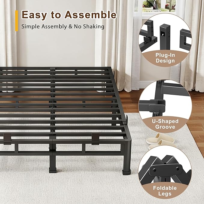 ROIL 10 Inch Full Size Bed Frame, Metal Bed Frame & Box Spring 2 in 1 Platform with Round Corner Legs, 4000LBS Double Layer Low Profile Metal Platform Mattress Baffles, Noise-Free Easy Assembly