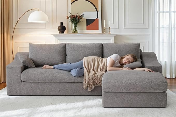 HABUTWAY 101'' Modular Sectional Sofa, Cloud Sectional Couches for Living Room, Comfy Boneless Couch with Deep Seat, Modern L-Shape Sofa with Chaise, No Assembly Required (Grey, Right Facing Chaise)