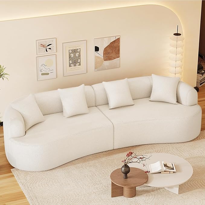 131" Curved Modular Sectional Sofa for Living Room, Modern Chenille Oversized Cloud Couch Sofa, Luxury Plush Extra Deep 4-Seater Boucle Couch for Apartment‌‌, No Assembly Required, Cream White
