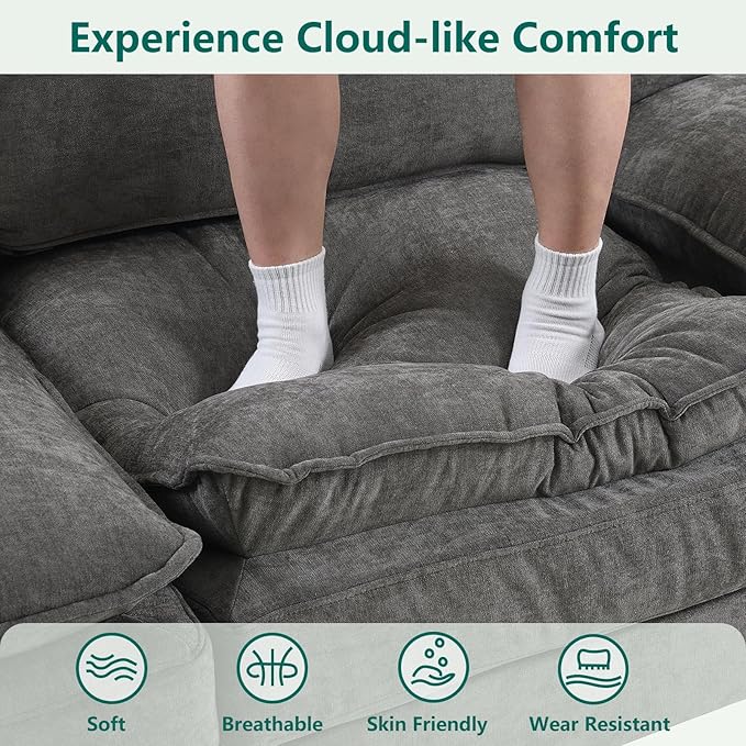 Modular Sectional U Shaped Sofa Couches for Living Room, Cloud Couch with Movable Ottoman, Comfy Chenille Sofa with Pillow for Bedroom and Apartment,Dark Gray